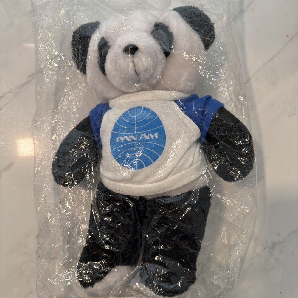 12" PanAm Panda Bear Airline Plush in Original Packaging